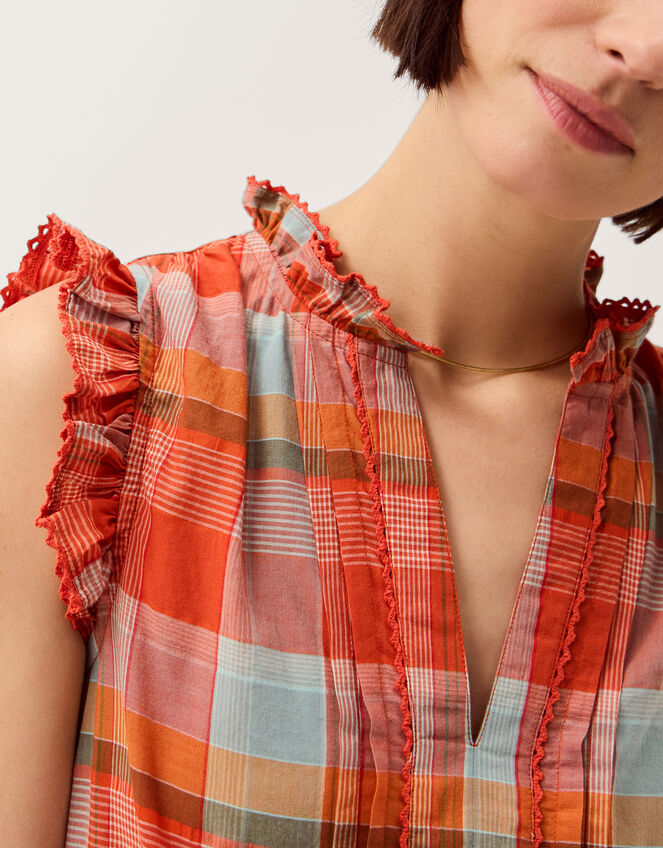 Cecily Check Print Tiered Midi Dress Orange