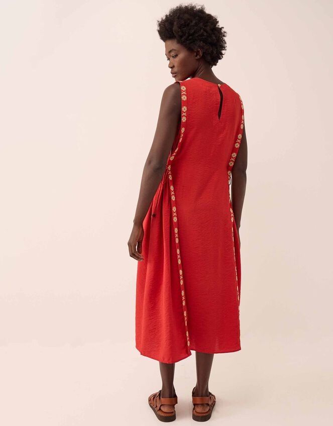 Cheryl Embroidered Side Tie Dress, Red (RED), large
