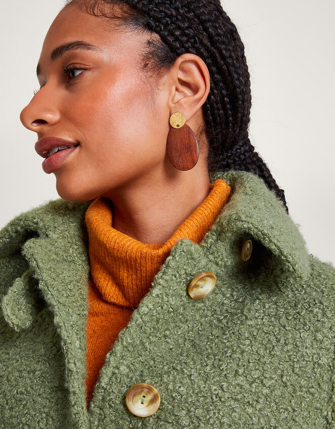 Blair Boucle Single Breasted Belt Coat, Green (GREEN), large