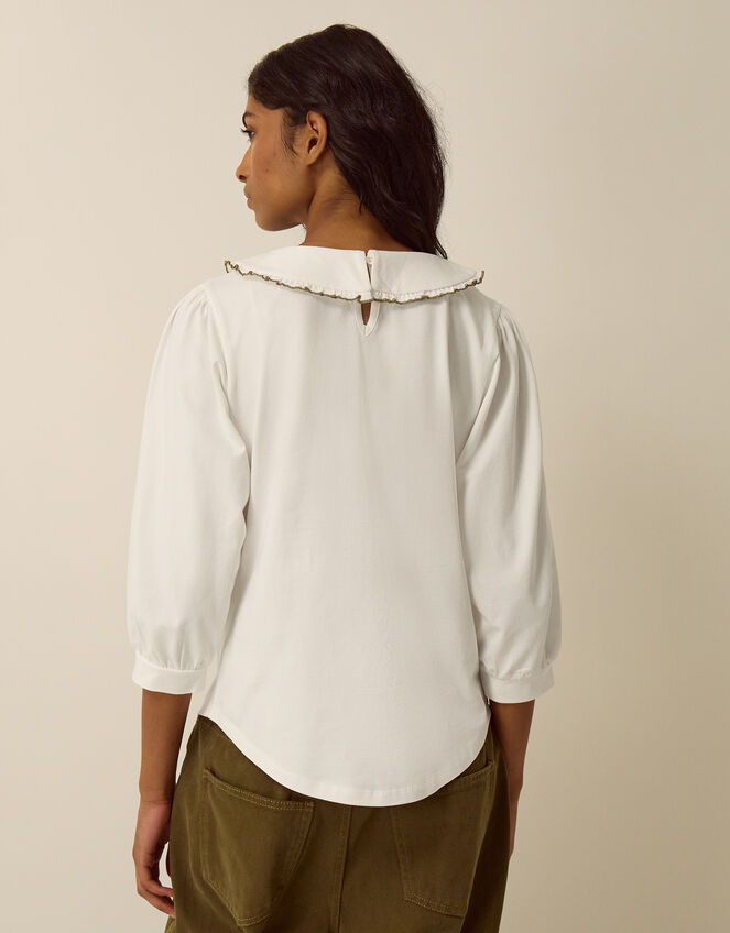 Caris Collar Jersey Top, Ivory (IVORY), large