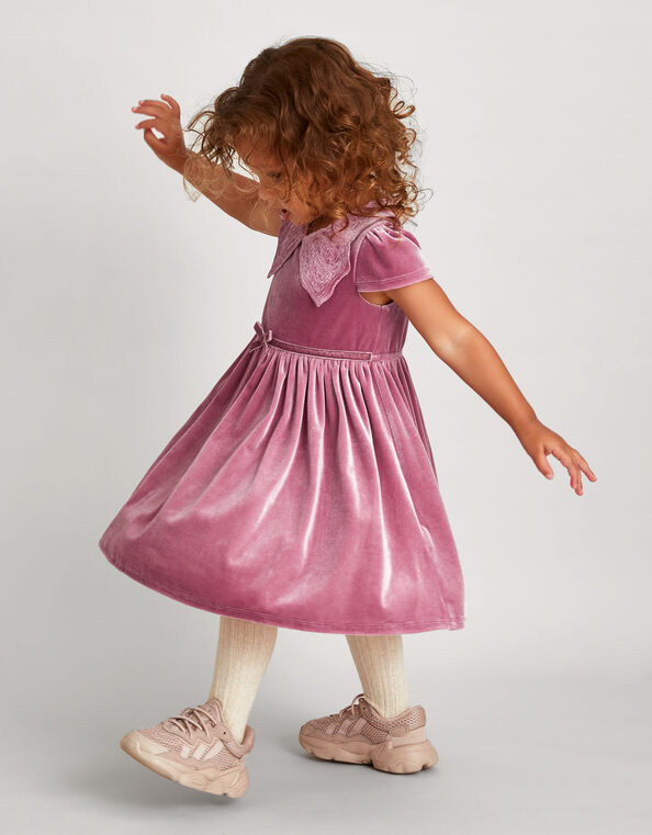 Baby Butterfly Collar Velvet Dress, Pink (DUSKY PINK), large
