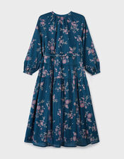 East Layla Floral Long Sleeve Midi Dress, Blue (BLUE), large