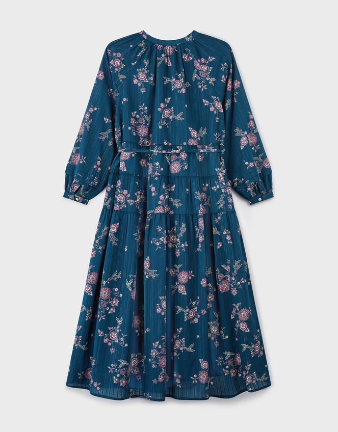 East Layla Floral Long Sleeve Midi Dress, Blue (BLUE), large
