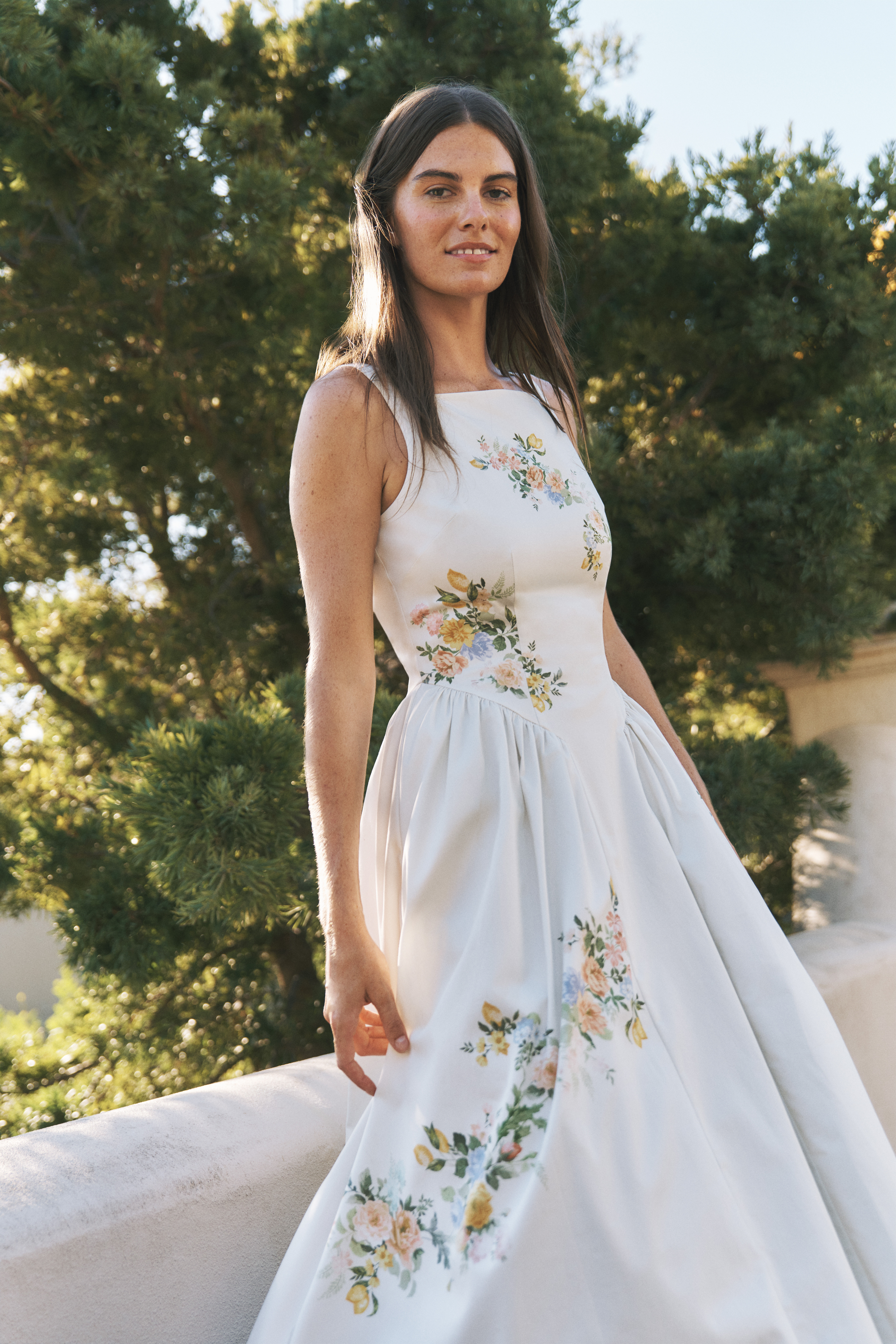 Cindy Floral Print Fit & Flare Midi Dress Ivory