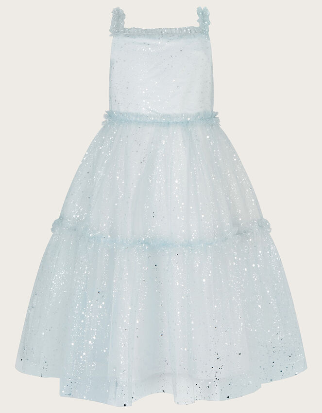 Glitter Tulle Strappy Maxi Dress, Silver (SILVER), large