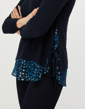 Nala Floral Woven Hem Jumper, Blue (NAVY), large