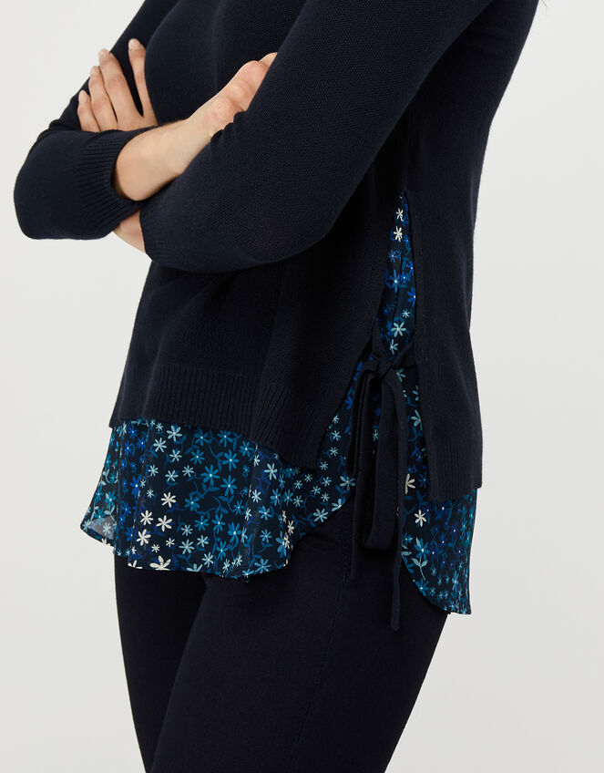 Nala Floral Woven Hem Jumper, Blue (NAVY), large