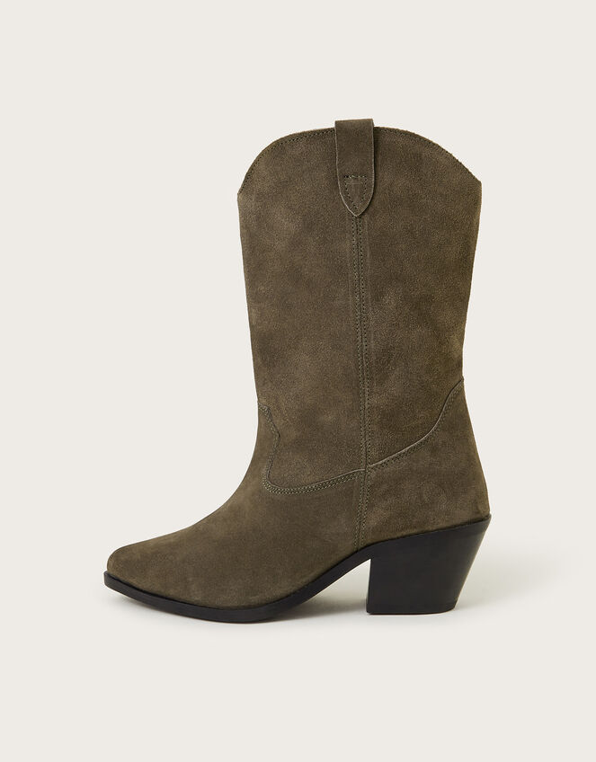 Lana Suede Cowboy Boots, Green (OLIVE), large