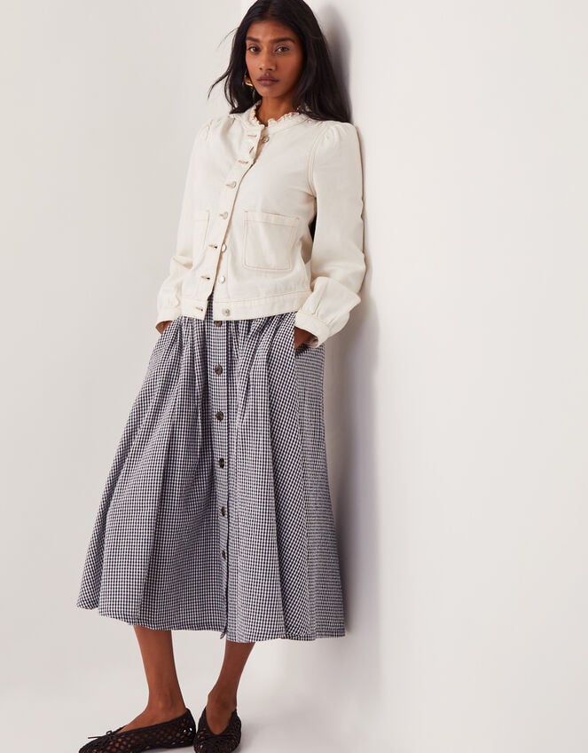 Bea Gingham Button Midi Skirt, Blue (NAVY), large