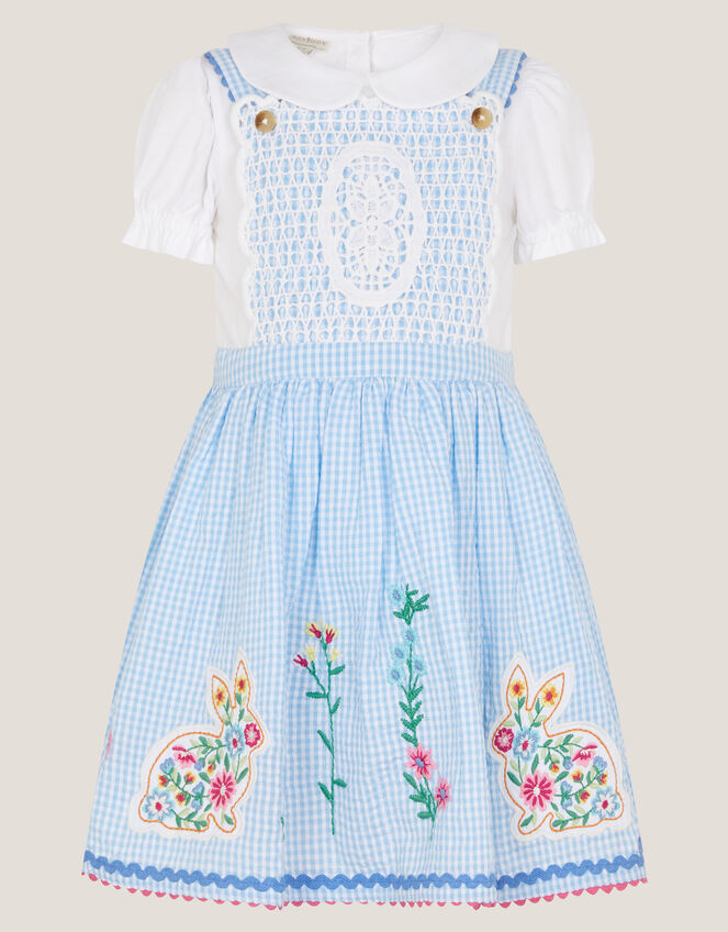 Baby Top & Gingham Pinafore Dress Set, Blue (BLUE), large