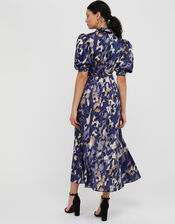 Libby Animal Print Satin Shirt Dress, Blue (BLUE), large