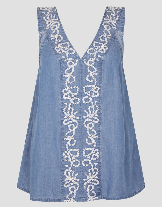 Isolde Embroidered Chambray Cami Top, Blue (DENIM BLUE), large