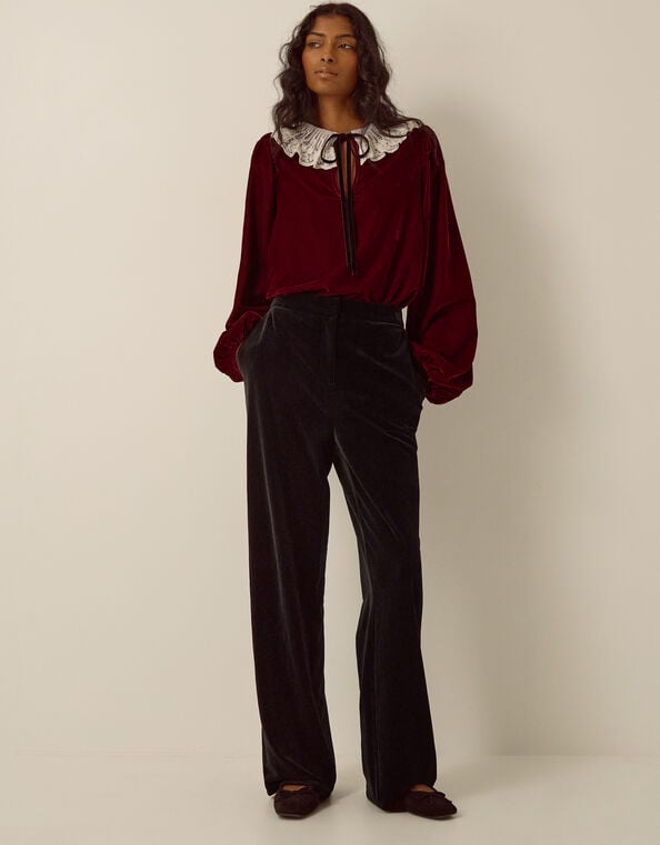Verna Velvet Wide Leg Trousers, Black (BLACK), large