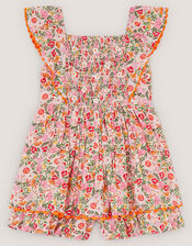 Floral Smocked Playsuit, Pink (PINK), large
