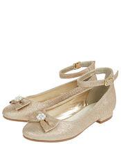 Rebecca Embellished Bow Shoes, Gold (GOLD), large