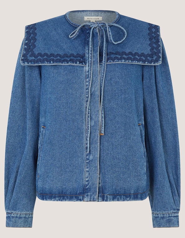 Livvy Square Collar Denim Jacket, Blue (MID AUTHENTIC BLUE), large