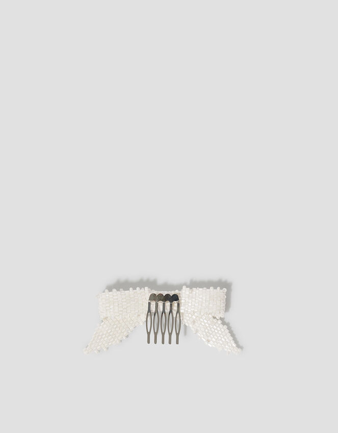Beaded Bow Comb Hair Clip, , large