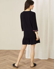 Embroidered Yoke Kaftan Dress, Black (BLACK), large
