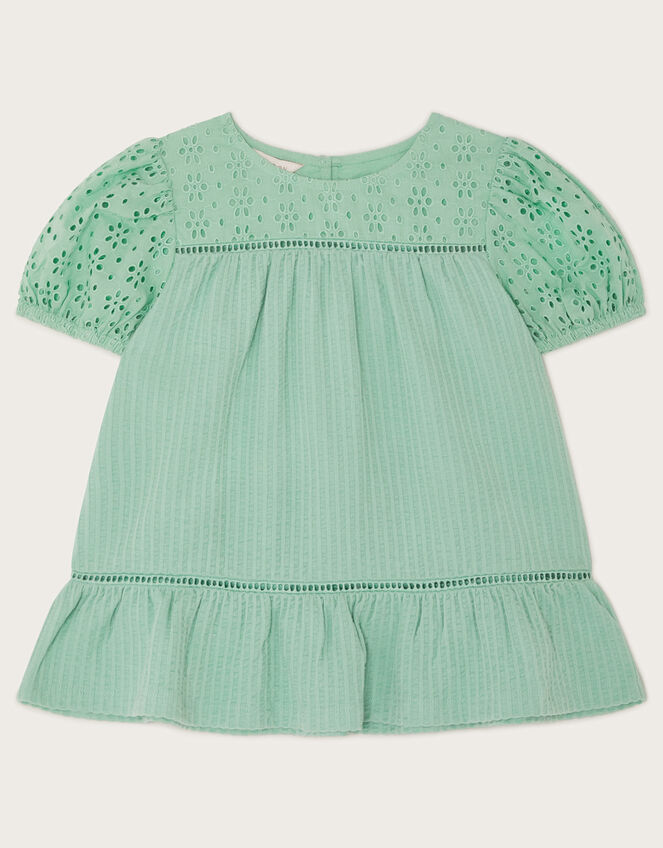 Short Sleeve Stripe Broderie Top, Blue (AQUA), large
