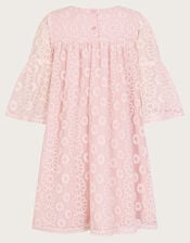 Floral Embroidered Flute Sleeve Dress, Pink (PINK), large