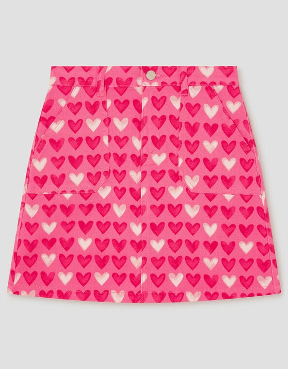 Heart Print Denim Skirt, Pink (PINK), large