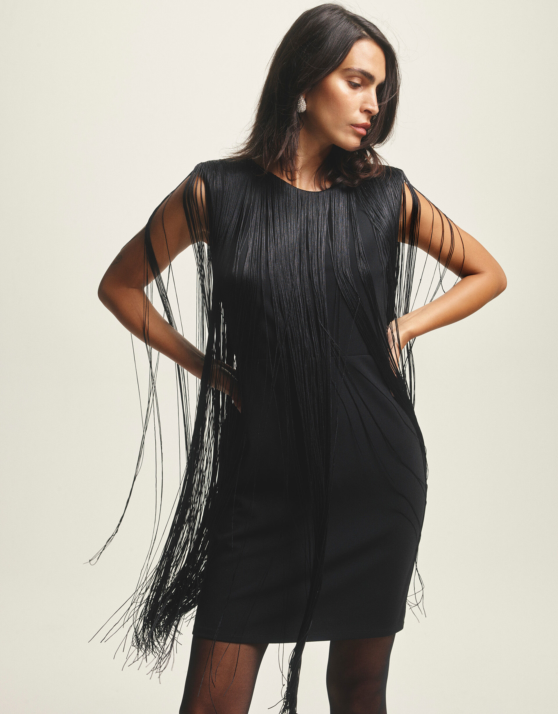 Black fringe mini dress sale