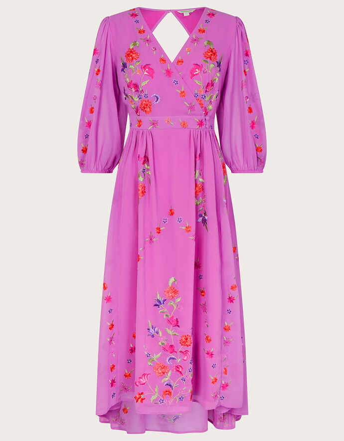Lusia Embroidered Wrap Dress in Recycled Polyester Purple | Evening ...