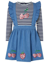 Baby Cherry Pinafore Dress with T-shirt, Blue (BLUE), large