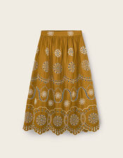East Leni Floral Broderie Cotton Poplin Skirt, Green (OLIVE), large