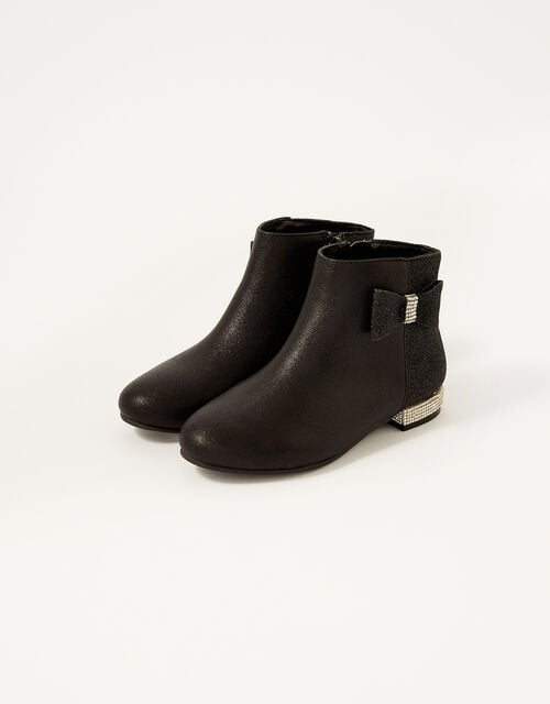 Diamante Heel Shimmer Boots, Black (BLACK), large