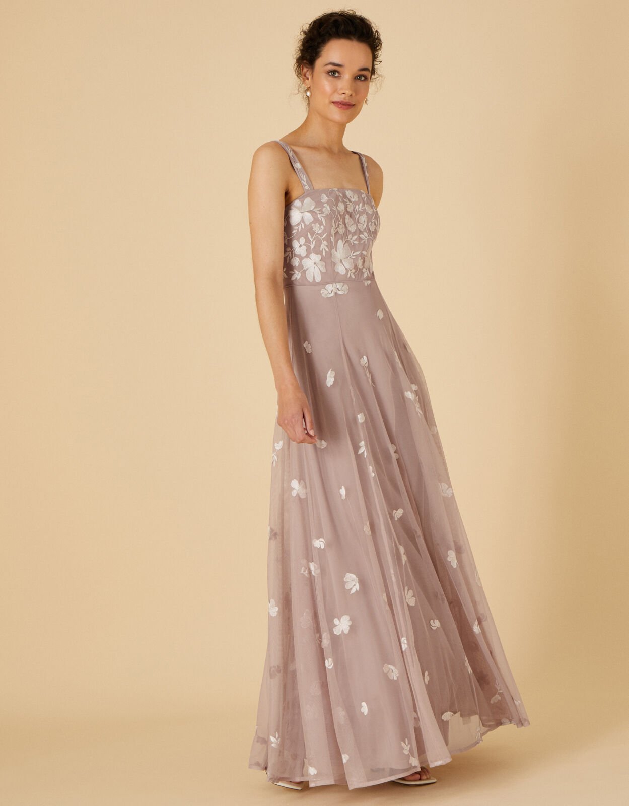 Square Neck Embellished Maxi Dress Pink