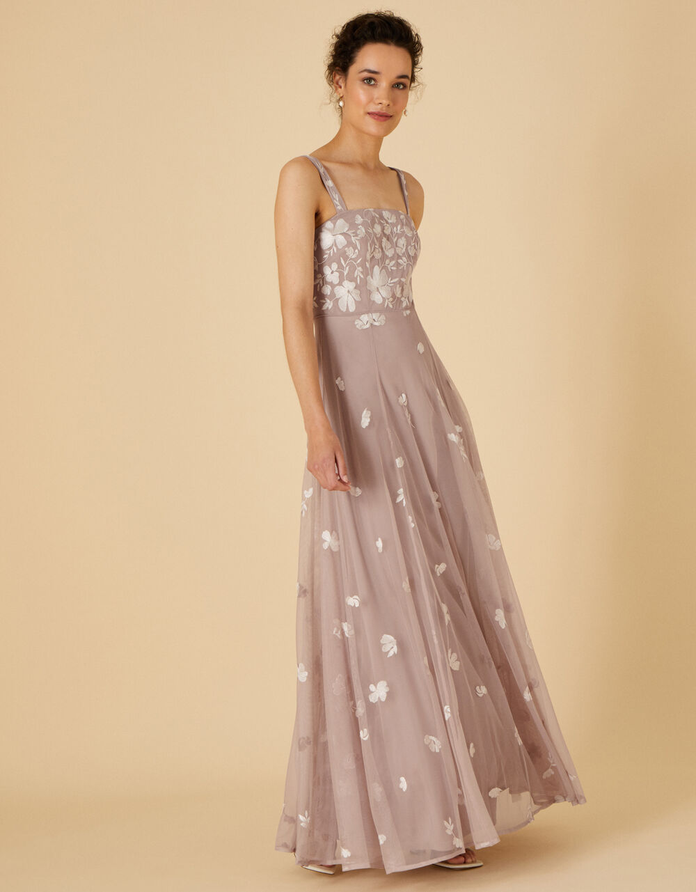 Women Dresses | Square Neck Embellished Maxi Dress Pink - IN54973