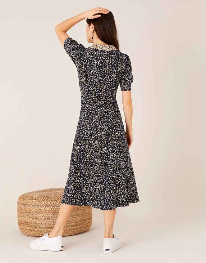 Animal Print Jersey Shirt Dress, Blue (NAVY), large