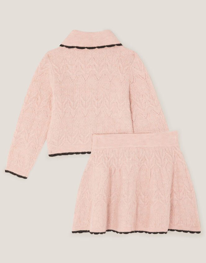 Bow Collar Cardigan & Knit Skirt Set, Pink (PINK), large