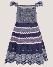 Broderie Smocked Jersey Dress, Blue (NAVY), large