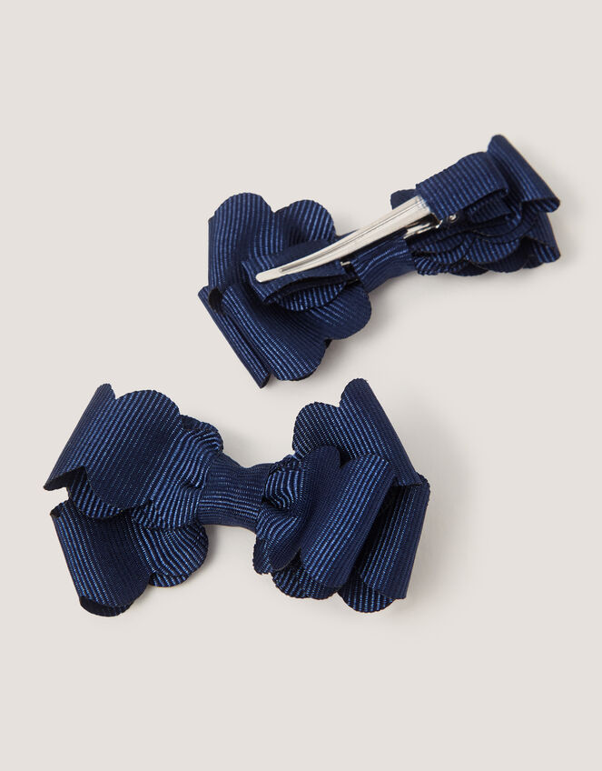 2-Pack School Scallop Bow Hair Clips, Blue (NAVY), large