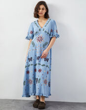 East Mererid Embroidered Midi Dress, Blue (BLUE), large