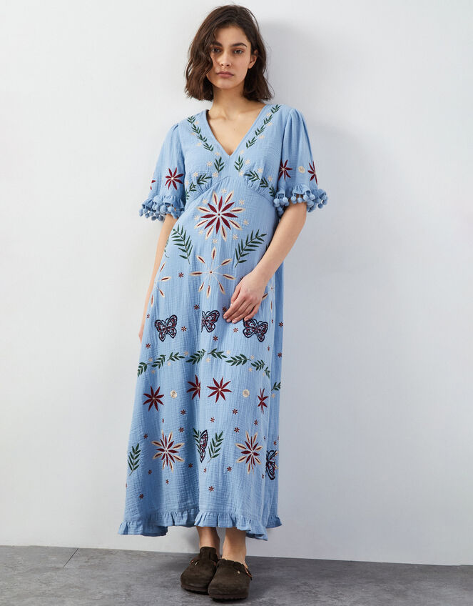 East Mererid Embroidered Midi Dress, Blue (BLUE), large