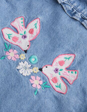 Embroidered Denim Bomber Jacket, Blue (BLUE), large