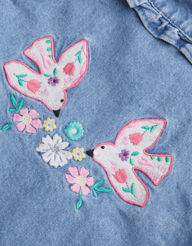 Embroidered Denim Bomber Jacket, Blue (BLUE), large