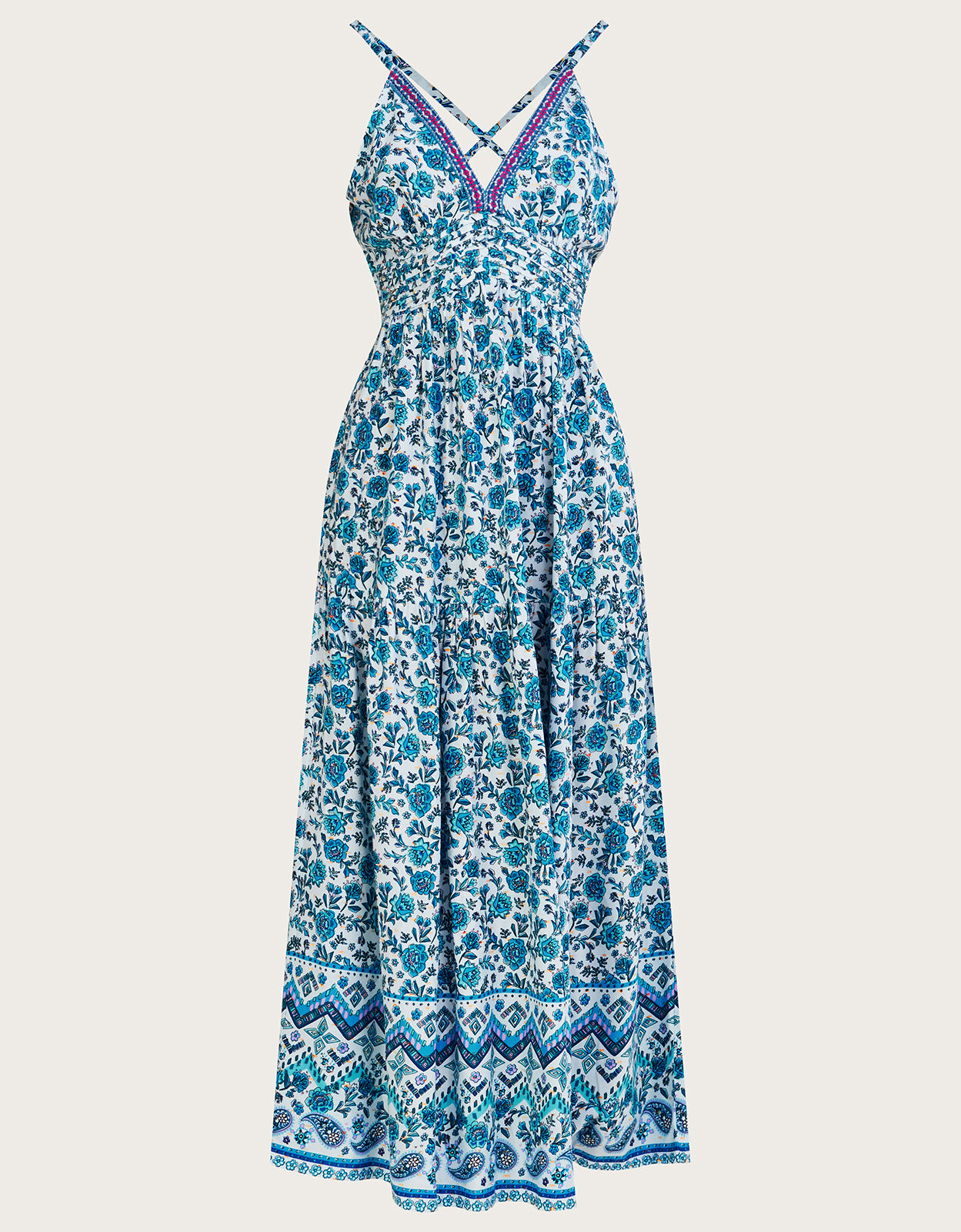 Floral Print Strappy Maxi Dress with LENZING ECOVERO Blue