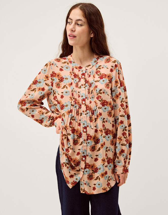 Olive Floral Print Blouse Ivory