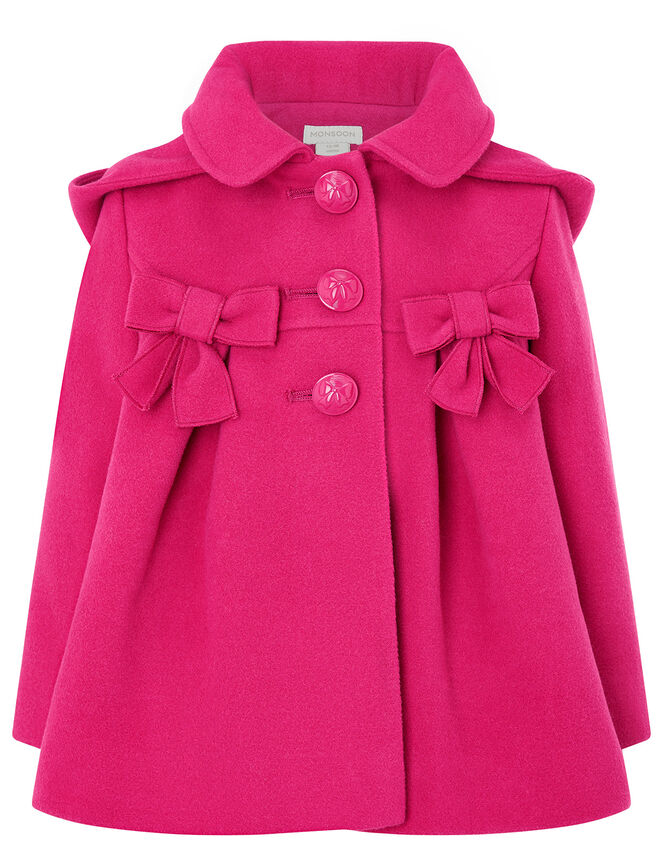 Baby Bow Hooded Coat, Pink (PINK), large