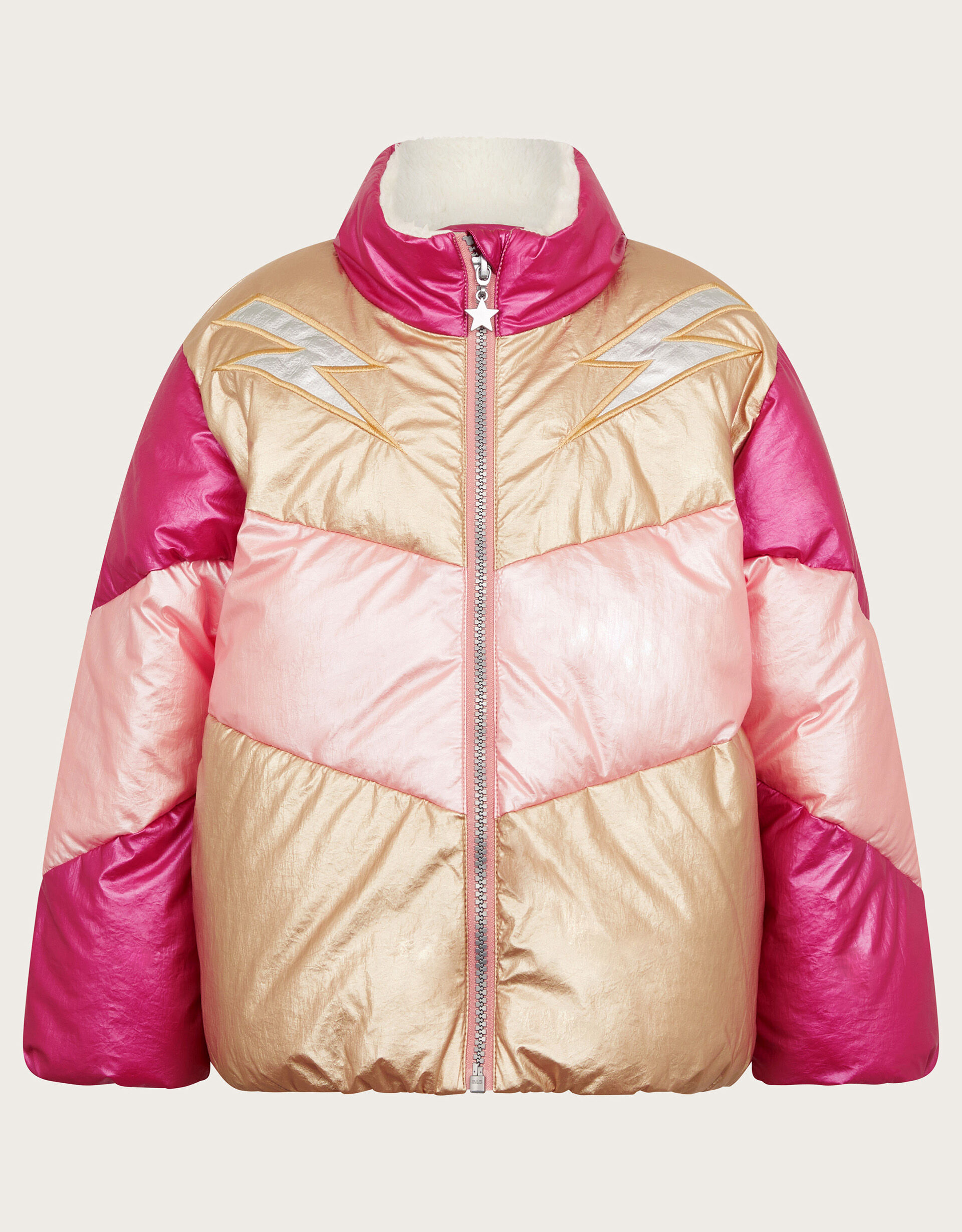 Colourblock Metallic Puffer Jacket Pink