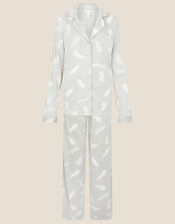 Feather Print Jersey PJ Set, Grey (GREY), large