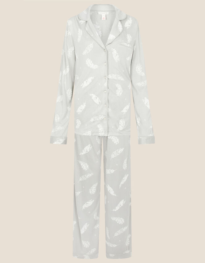 Feather Print Jersey PJ Set, Grey (GREY), large