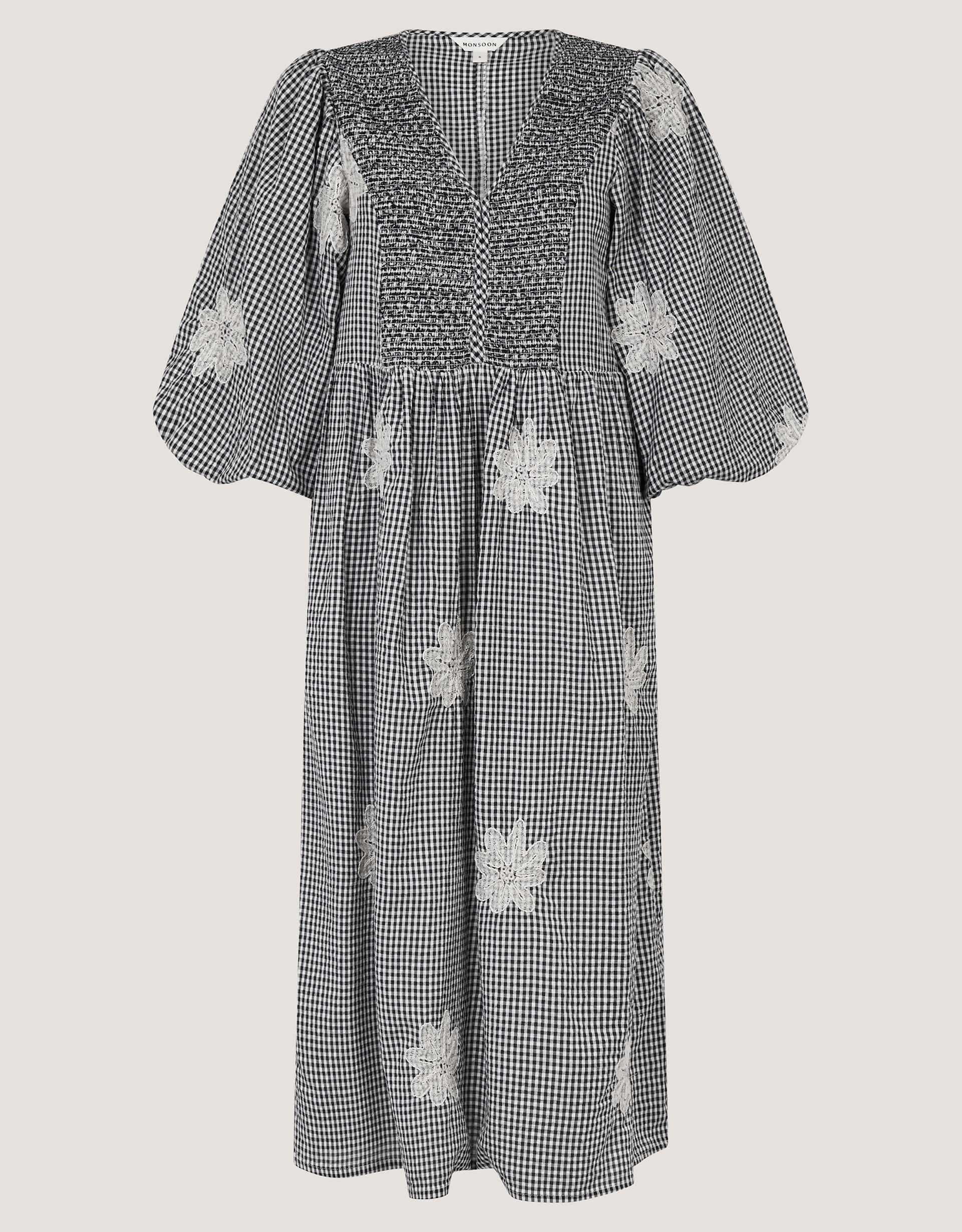 Mimi Puff Sleeve Gingham Midi Dress Black | Day Dresses | Monsoon UK.