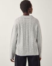Bria Bow Cable Knit Cardigan, Grey (GREY), large