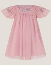 Baby Evita Floral Embroidered Swing Dress, DARK PINK, large