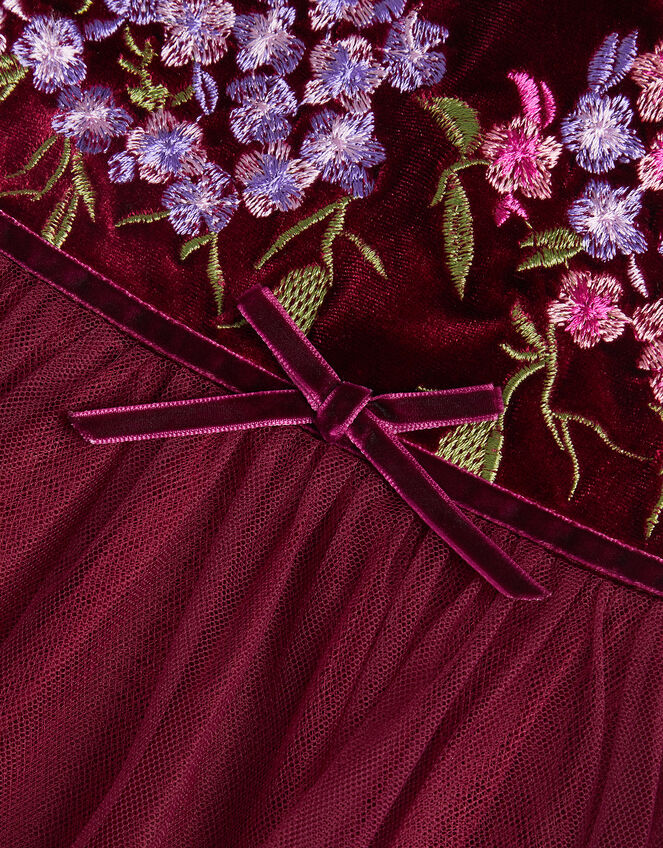 Baby Ruby Floral Embroidered Velvet Party Dress, Red (BURGUNDY), large